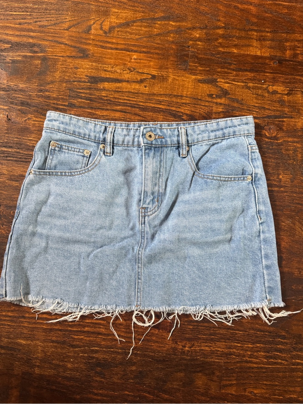 Beginning Boutique Light Blue Denim Mini Skirt with Frayed Hem